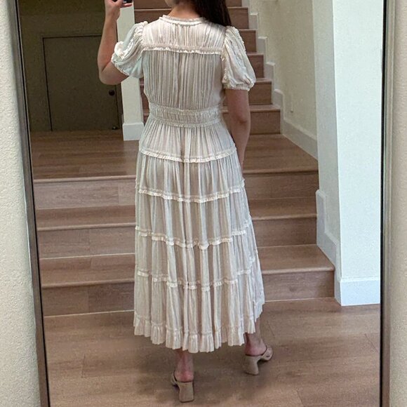 Ulla Johnson White Satin V-Neck Midi Dress Size US 2 - Picture 2 of 4